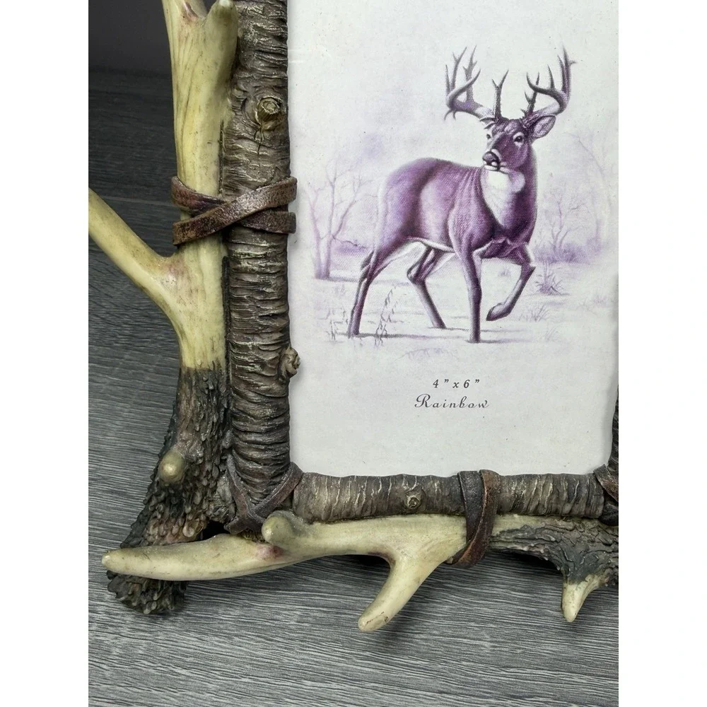 Vintage Rainbow Inc. Rustic Deer Antler Picture Frame 4x6 Cabin Lodge Decor